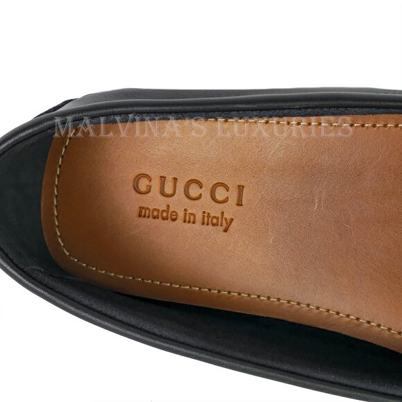 GUCCI SHOES MENS LOAFERS MOCCASINS G LOGO BLACK LEATHER - Picture 11 of 15
